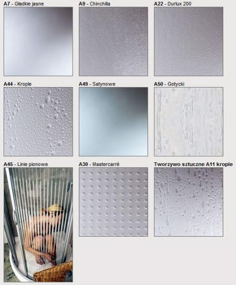 Wzory szkła do zastosowania w drzwiach prysznicowych Pur PU13PG0901007 firmy SanSwiss.