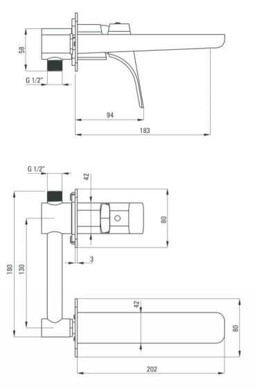 Deante Hiacynt Nero bateria umywalkowa podtynkowa BQH_N54L rysunek techniczny