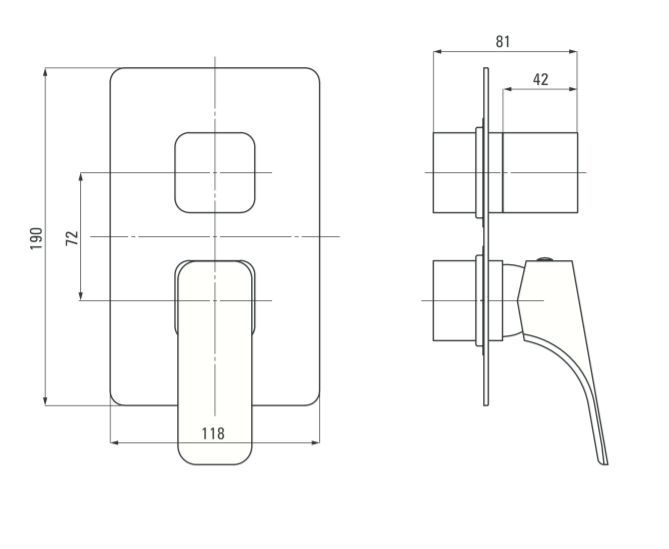 Deante Hiacynt Nero komplet podtynkowy  BXYZNQHM rysunek techniczny elementu zewnętrznego baterii