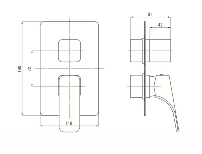 Deante Hiacynt Nero element zewnętrzny baterii wannowo-natryskowej BXY_NQHM rysunek techniczny