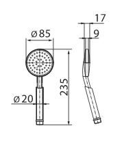 Rysunek techniczny słuchawki prysznicowej Sera 337 firmy Fromac.