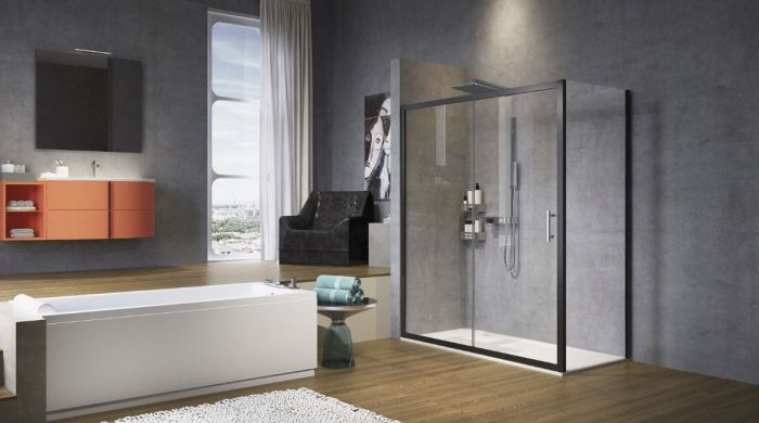 Novellini Zephyros 2P+F kabina prostokątna 160x70 cm czarny mat ZEPHYR2P156-1H+ZEPHYRF68-1H