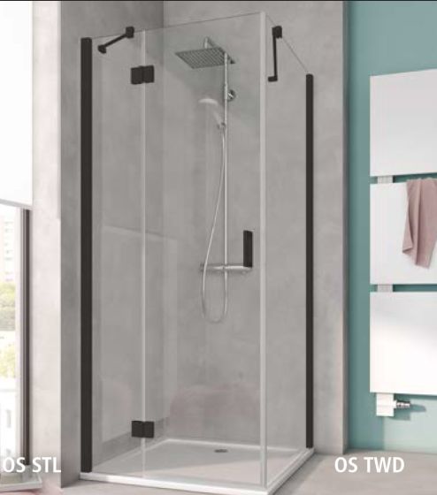 Kermi Osia Kabina prostokątna ze ścianką boczną lewa 120x80 cm profil czarny soft OSSTL120203PK+OSTWD080203PK