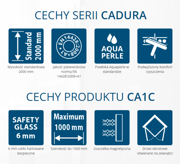 Sanswiss Cadura 75 x75 cm wejście narożne jednoczęściowe, drzwi wahadłowe z profilem przejściowym biały mat 