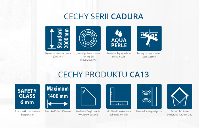 Sanswiss Cadura 80 x 80 cm wejście narożne dwuczęściowe, drzwi wahadłowe z elementem stałym czarny mat 