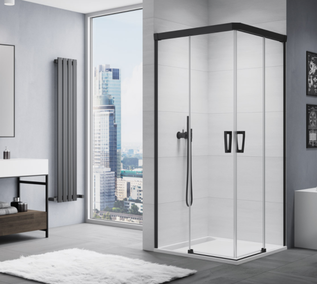 Ronal - Sanswiss Cadura 90 x 70 cm wejście narożne rozsuwane dwuczęściowe czarna CAE2G0900607 + CAE2D0700607