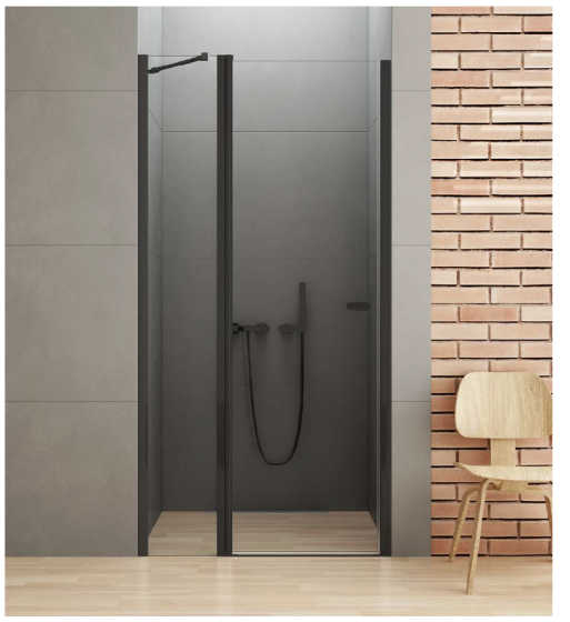 New Trendy New Soleo Black Drzwi prysznicowe wnękowe 90 cm  ze wspornikiem równoległym D-0242A-WK