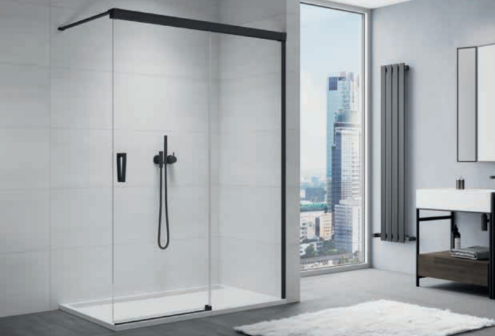 Ronal - Sanswiss Cadura Walk-in ścianka wolnostojąca dwuczęściowa prawa z elementem przesuwnym 140 cm czarna  CAW2D1400607