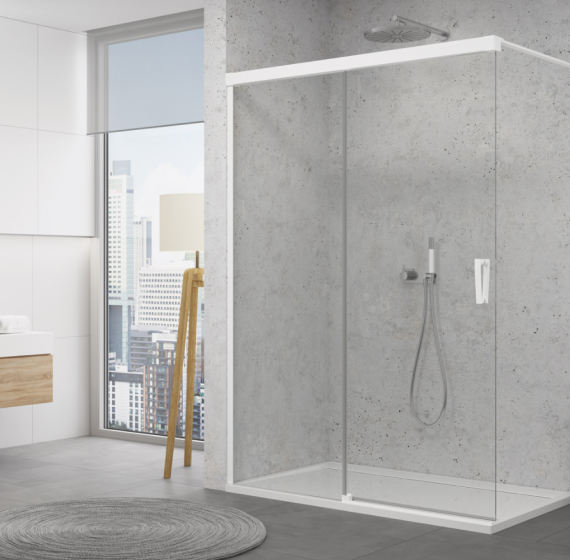 Ronal - Sanswiss Cadura Walk-in ścianka wolnostojąca dwuczęściowa lewa z elementem przesuwnym 120 cm biała  CAW2G1200907