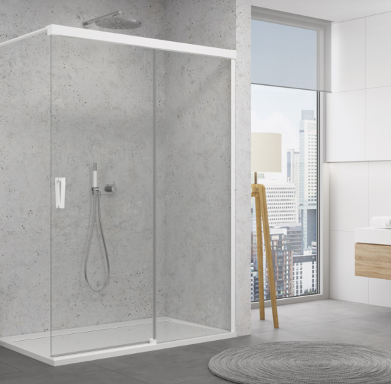 Ronal - Sanswiss Cadura Walk-in ścianka wolnostojąca dwuczęściowa prawa z elementem przesuwnym 120 cm biała  CAW2D1200907