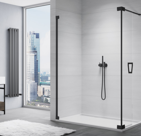 Ronal - Sanswiss Cadura Walk-in ścianka wolnostojąca stała z elementem ruchomym 180 stopni 120 cm czarny lewa  CADUOG1200607