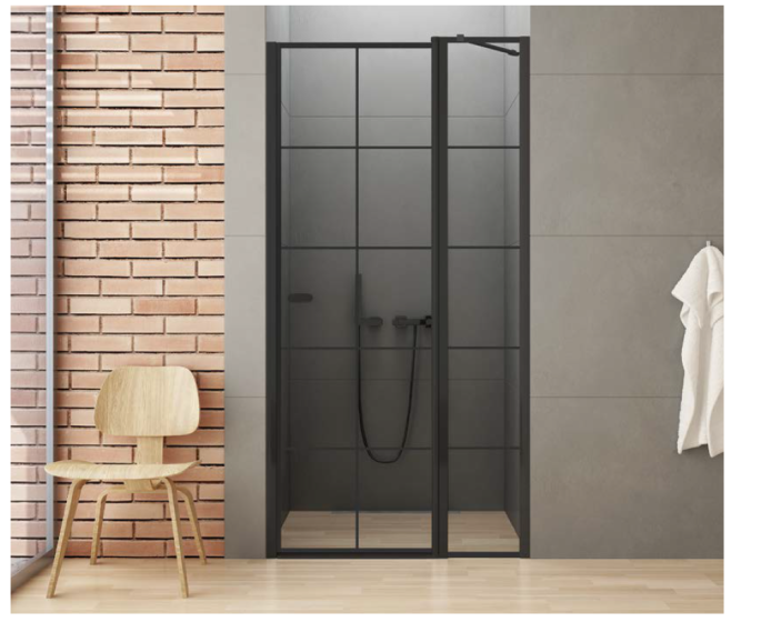 New Trendy New Soleo Black Drzwi prysznicowe ze wzorem 90 cm prawe ze wspornikiem równoległym D-0293A-WP