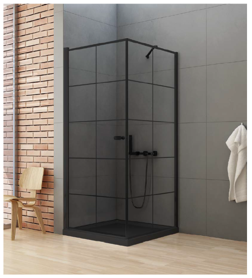 New Trendy New Soleo Black Kabina prysznicowa 90x90 cm ze wzorem i wspornikiem równoległym lewa D-0285A/D-0120B-WP