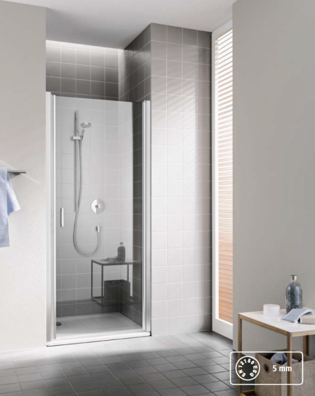 Kermi Cada XS Drzwi wahadłowe 1-skrzydłowe 95 cm srebro wysoki połysk, otwierane w prawo CK1WR09520VPK