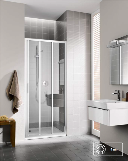 Kermi Cada XS Drzwi przesuwne 3-częściowe z polem stałym 120 cm prawe, srebro wysoki połysk, szkło Serigrafie CKG3R12020VVK