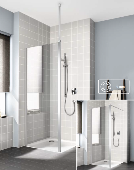 Kermi Cada XS Kabina walk-in z podporą sufitową lub ścienną 90 cm srebro wysoki połysk CKWDW09020VPK