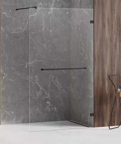 New Trendy Avexa Black Kabina Walk-in U 130 cm z wieszakiem czarna EXK-2673