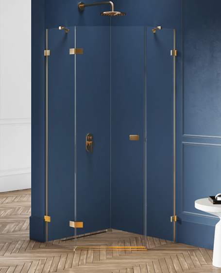 New Trendy Avexa Gold Kabina pięciokątna 80x80 cm szkło 6 mm, prawa, złoto szczotkowane EXK-3852