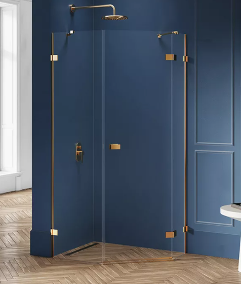 New Trendy Avexa Gold Kabina pięciokątna 100x80 cm szkło 6 mm, lewa, złoto szczotkowane EXK-3859