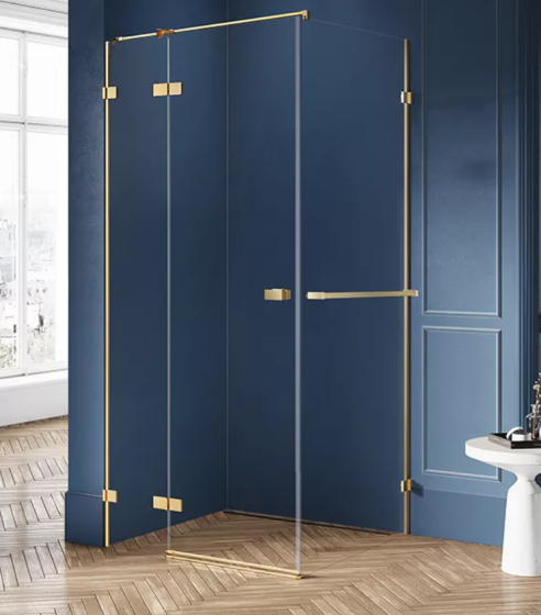 New Trendy Avexa Gold Kabina prysznicowa 80x80 cm prawa, z wieszakiem, szkło 6 mm, złoto szczotkowane EXK-3041
