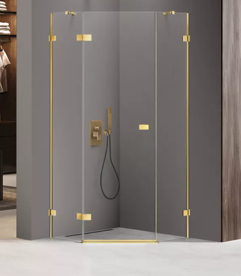 New Trendy Avexa Gold Shine Kabina pięciokątna 90x90 cm szkło 6 mm, lewa, złoty połysk EXK-3842
