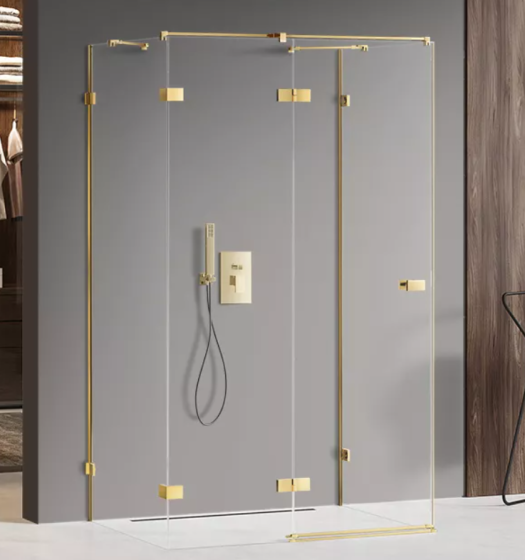 New Trendy Avexa Gold Shine Kabina przyścienna 80x80 cm lewa, szkło 6 mm, złoty połysk  EXK-2095
