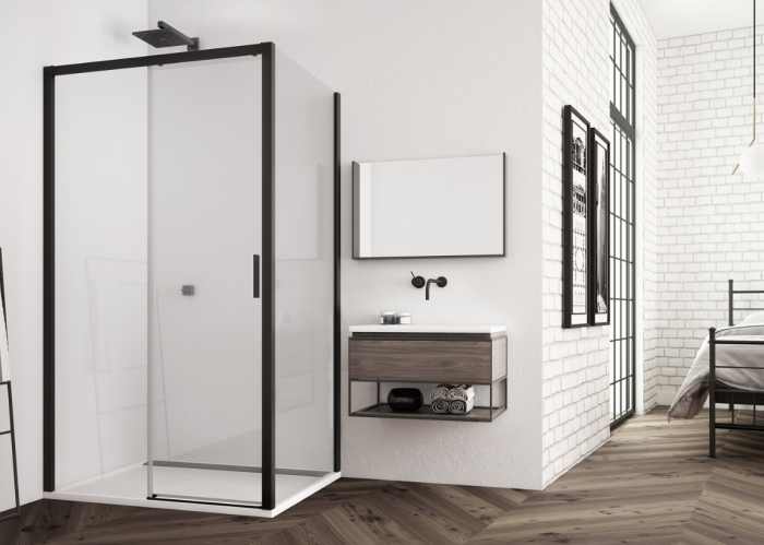 Ronal - Sanswiss Top Line S Kabina prostokątna lewa 160x90 cm profil czarny mat TLS2G1600607+TOPF20900607