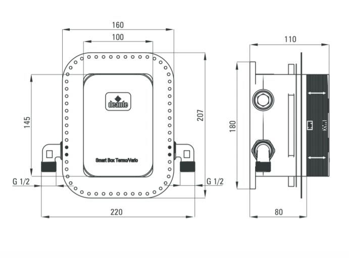 Deante Box podtynkowy termostatyczny z przełącznikiem BXY_X44T rysunek techniczny