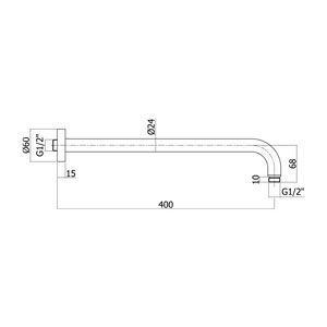 Rysunek techniczny ramienia Paffoni 40 cm ZSOF034