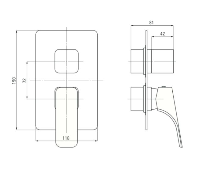 Deante Hiacynt komplet podtynkowy natryskowy 
 BXYZ0QHM rysunek techniczny elementu zewnętrznego