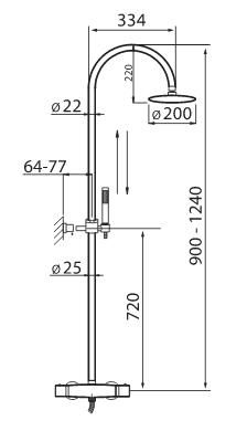 Rysunek techniczny kolumny natryskowej z baterią termostatyczną Flot Plus 15422 Fromac.