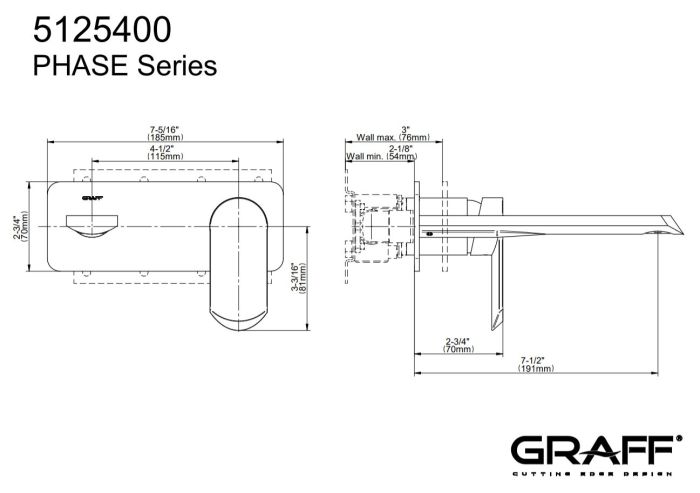Graff Phase bateria umywalkowa podtynkowa 5125400 rysunek techniczny