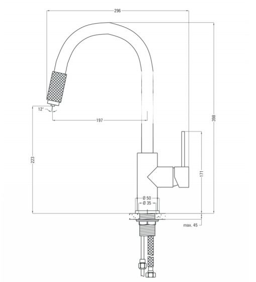 Deante Aster bateria kuchenna do filtra wody 
 BCA_064M rysunek techniczny