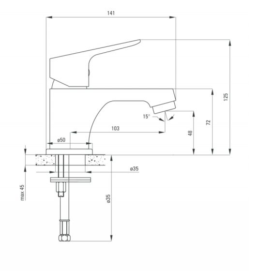Deante Chaber bateria umywalkowa bez korka BGC_020M rysunek techniczny