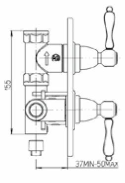 Rysunek techniczny baterii natryskowej, podtynkowej, Termostatycznej Praga 8237PRBR Giulini Giovanni.