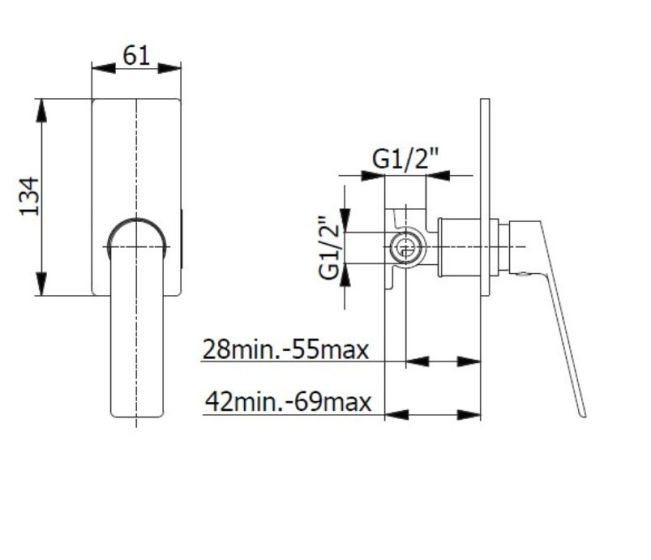 Demm Sleek bateria natryskowa podtynkowa 8840, rysunek techniczny, wymiary