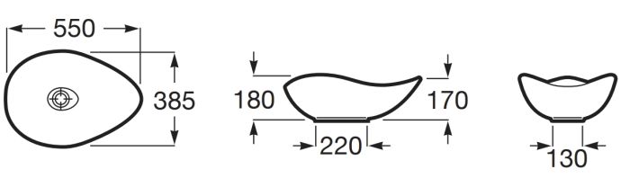 Umywalka nablatowa cienkościenna FINECERAMIC®
 A327A13650 rysunek techniczny