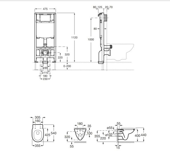 A893104440 Zestaw podtynkowy DUPLO ONE + miska WC podwieszana DEBBA ROUND RIMLESS z deską SLIM
 rysunek techniczny