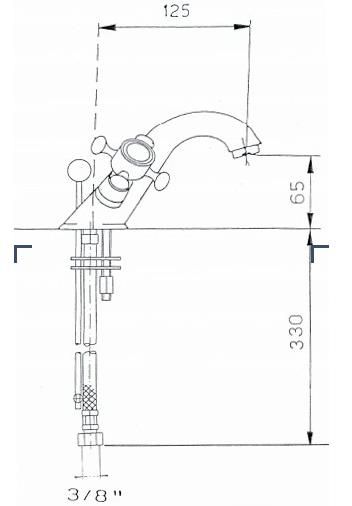 Rysunek techniczny baterii umywalkowej z korkiem, jednootworowej, Antea R317B firmy Reitano.