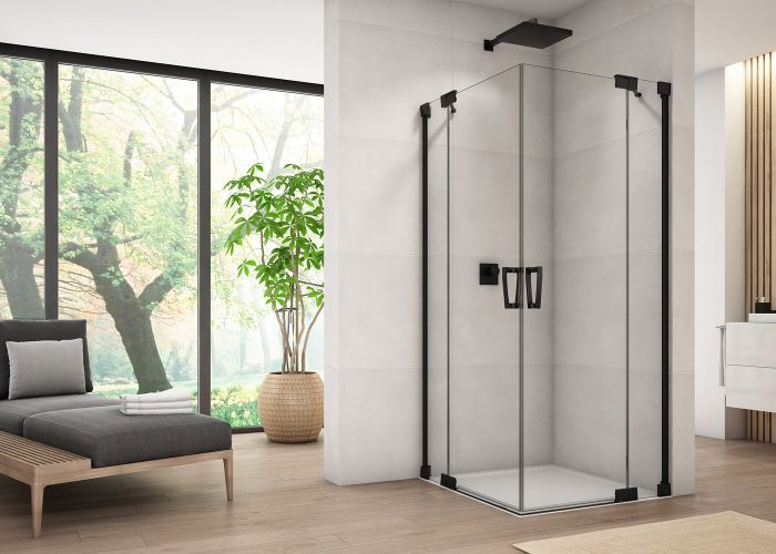 Ronal - Sanswiss Cadura Kabina prysznicowa 90Lx100P cm profil czarny mat CA13G0900607+CA13D1000607