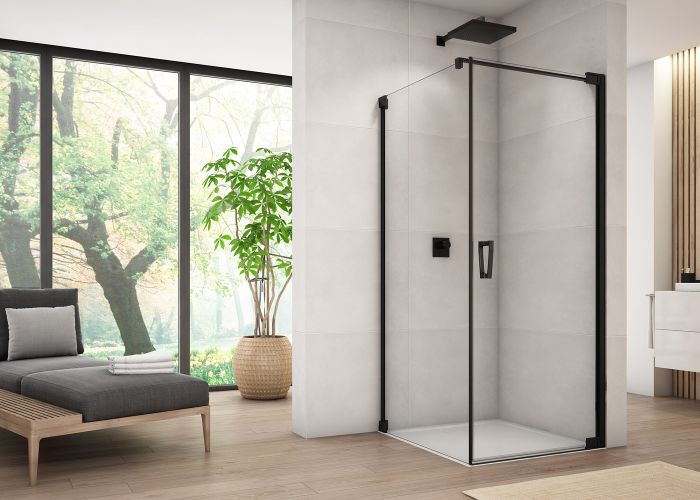 Ronal - Sanswiss Cadura Kabina prysznicowa drzwi prawe ze ścianką 80Px120 cm profil czarny mat CA1CD0800607+CAT1120607