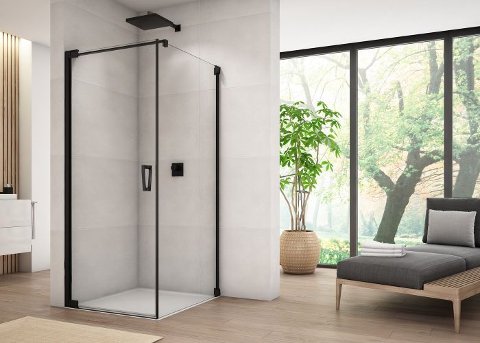 Ronal - Sanswiss Cadura Kabina prysznicowa drzwi lewe ze ścianką 80Lx75 cm profil czarny mat CA1CG0800607+CAT10750607