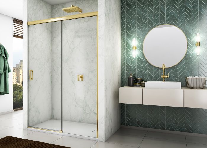 Ronal - Sanswiss Cadura Drzwi prysznicowe rozsuwane prawe 150 cm (146,4-150,9 cm) profil złoty CAS2D1501207