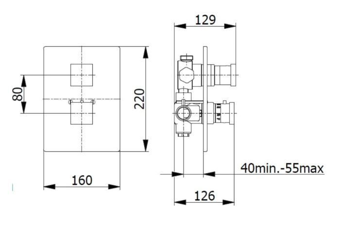 Giullini Giovani bateria wannowo-natryskowa termostatyczna czarny mat 9232/CZAR rysunek techniczny