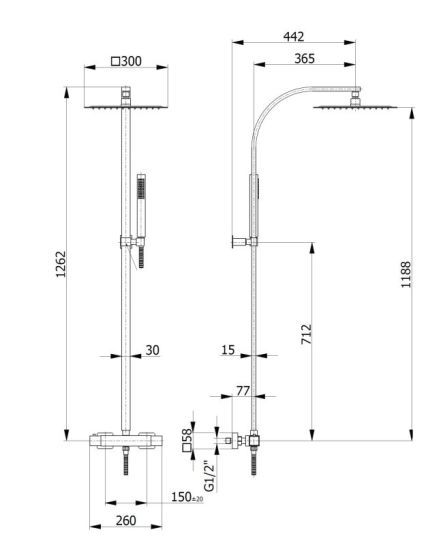 Giullini Giovani kolumna natryskowa z termostatem czarna 98000WC/CZAR rysunek techniczny
