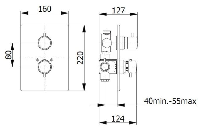 Giullini Giovani bateria wannowo natryskowa termostatyczna 8243/CZAR rysunek techniczny, wymiary