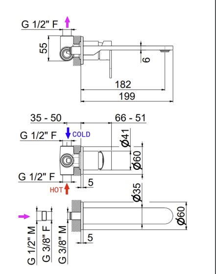 Vema Ayas Steel bateria umywalkowa podtynkowa V28050 rysunek techniczny