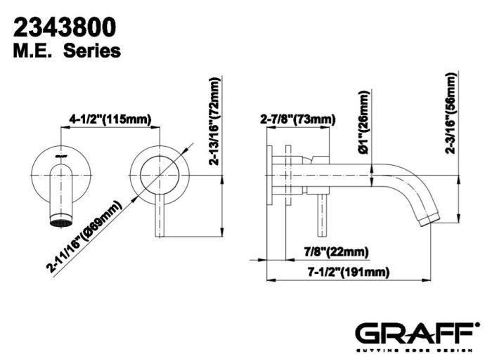 Graff M.E bateria umywalkowa podtynkowa czarny mat  2343800-BK rysunek techniczny
