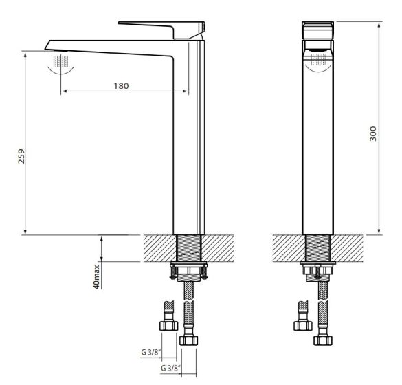 Vedo Sette bateria umywalkowa wysoka VBS7003/C rysunek techniczny , wymiary