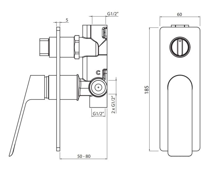 Vedo Desso kompletny system natryskowy podtynkowy III VBD4223/25 rysunek techniczny baterii